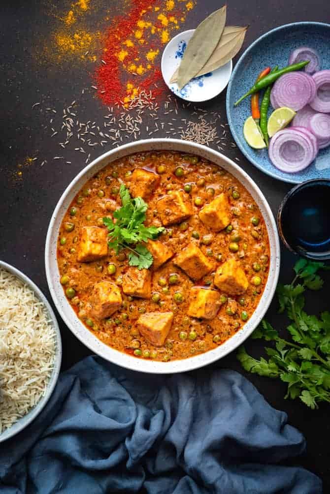 Matter Paneer (with Rice) vegan